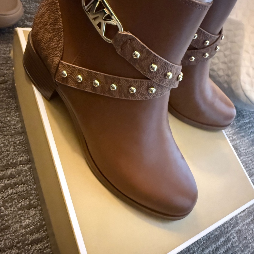 Michael Kors Tan Ankle Booties with Gold Studs